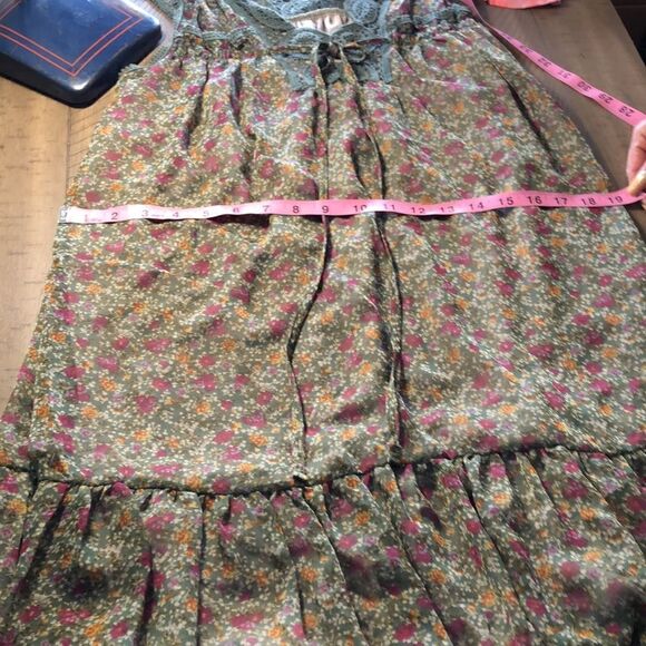 NWT Boho Floral Ruffle, Lace & Tie Chiffon Lounge Dress. Lined. Flowy. - Picture 12 of 13